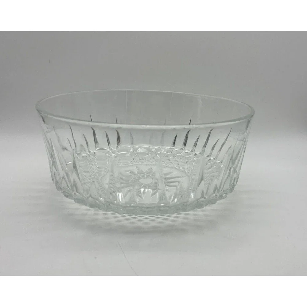Vintage Arcoroc France Glass Starburst/Diamond Design Serving Bowl